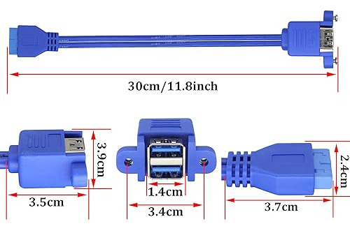Usb 3.0 20 Pines Hembra A Panel De Doble Puerto Usb 3.0 A He
