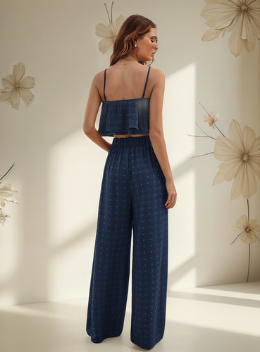 Camiseta Sin Mangas Informal Con Lunares Suizos Y Pantalones