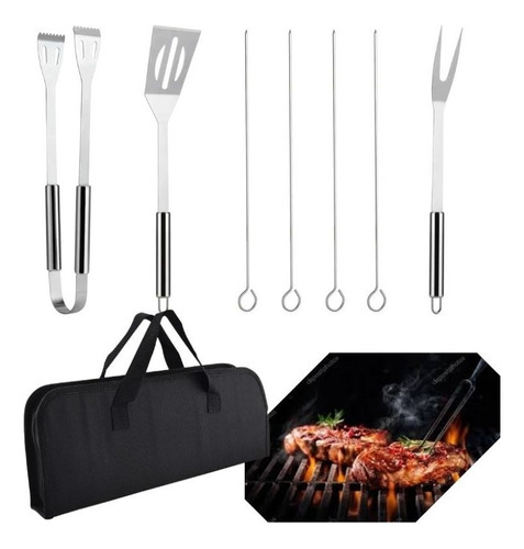 Set Parrillero Asado 7 Pcs Kit Accesorios Parrilla Barbacoa