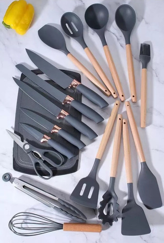Set 19 Juegos Utensilios De Cocina De Silicona Con Soporte