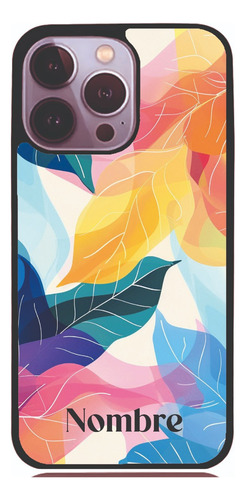 Funda Personalizada Con Nombre Hojas V1 Ip