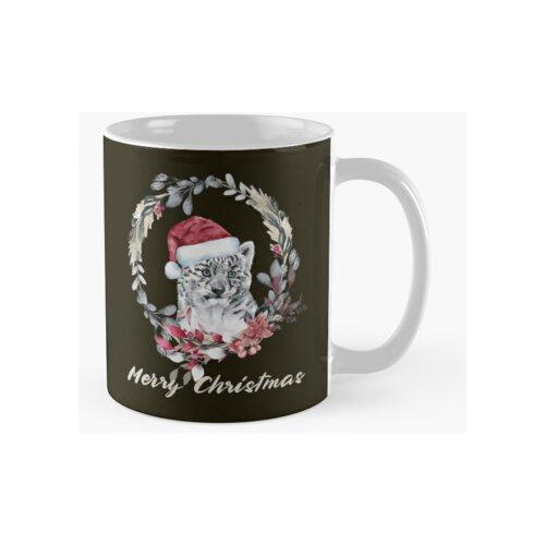 Taza Lindo Cachorro De Leopardo De Navidad Acuarela Calidad 