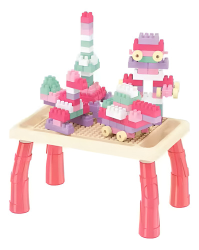Mesa Didática Infantil Super Educativa 100 Blocos De Montar Versão Do Personagem Rosa