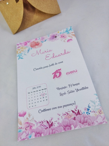Convite Rosa Floral  -30 Unidades