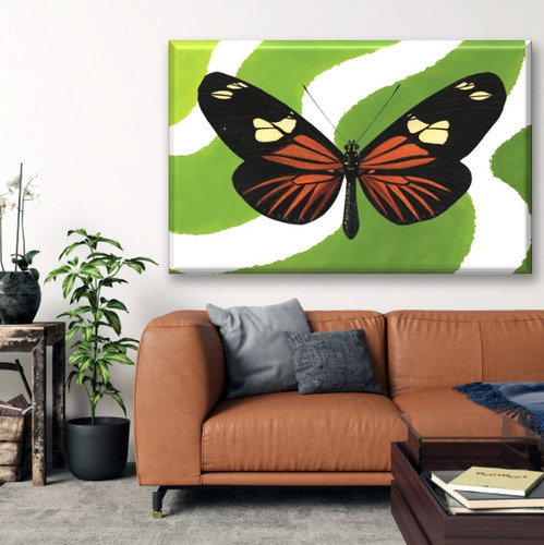 Cuadro Canva Decorativo Mariposa Fondo Verde 60x40 Cm