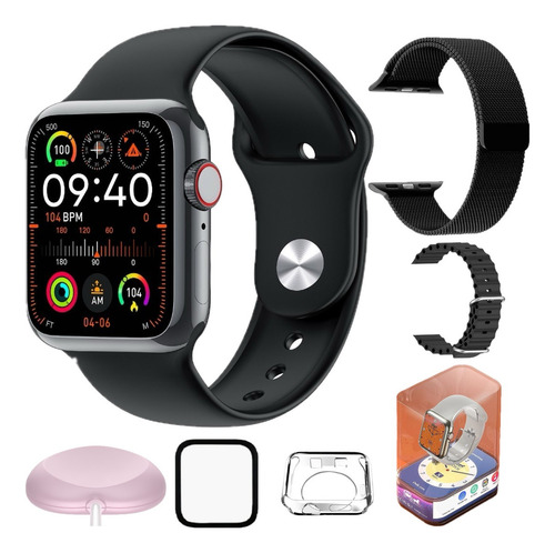 Smartwatch Watch X Mini Series 10 38 mm Amoled 3 pulseras con carcasa negra, pulsera negra, bisel negro, diseño de pulsera lisa