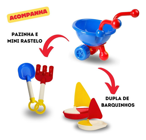 Kit De Praia Baldinho Brincar Areia Com Carriola Infantil