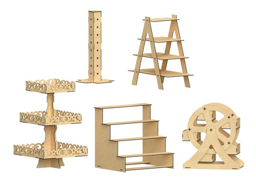 Imagen 2 de 10 de Kit Para Mesa De Dulces Cupcakes 5 Piezas Mdf - Rge01