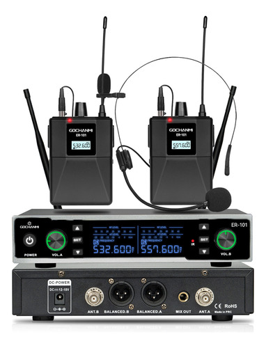 Micrófonos Gc Er101t Inalámbrico Cintillo Y Solapa 2 Canales