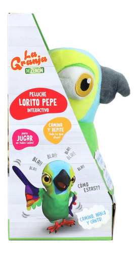 Imagen 6 de 8 de Pepe Lorito 20 Cm Peluche Interactivo La Granja De Zenon