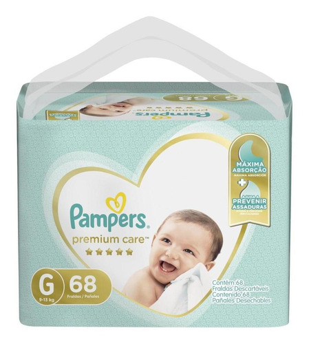Pacote De Fraldas Premium Care Tamanho G Com 68 Unidades Pampers