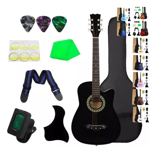 Guitarra Acustica Curva Kit Paquete Con Accesorios Completo Color Negro Orientación De La Mano Diestro