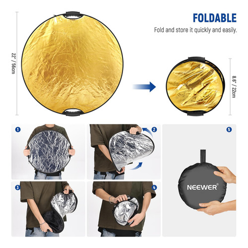Reflector De Luz Neewer Rf-56ii 22/56 Cm 5 En 1 Con Pinza Y