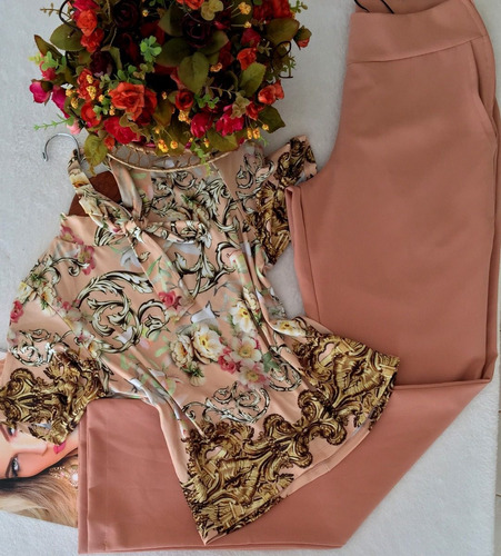 Blusa Nude Floral Com Laço Tam M