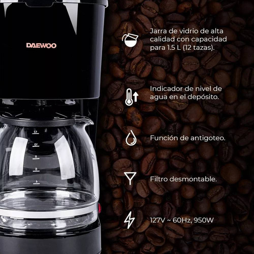 Cafetera Daewoo Dcm-1884 1.5lts Antigoteo Filtro Desmontable