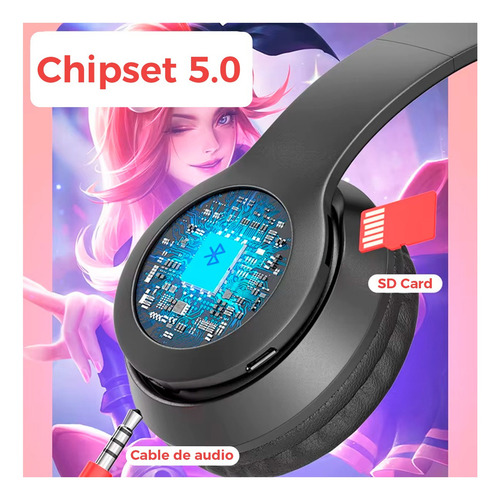 Audífonos Orejas De Gato Infantiles Bluetooth Auriculares Color Negro Luz RGB
