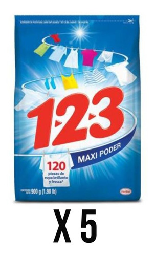 Detergente En Polvo 1 2 3 Maxi Poder 900g 5pz