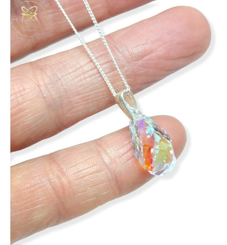 Imagen 2 de 4 de Cadena Plata Groumet + Dije Cristal Swa Helix Aurora Boreal