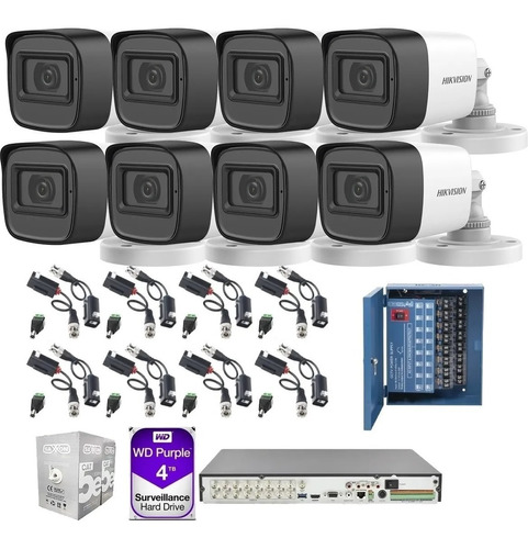 Kit Circuito Cerrado 8 Cámaras Dvr 16 Canales 5mp 4tb Purple