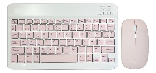 Kit Teclado + Mouse Bluetooth Rosa - Notebook Celular Tablet