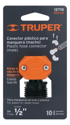 Conector 1/2¨ Macho De Abs Para Manguera Truper