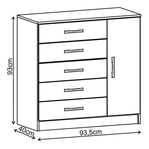 Imagen 3 de 4 de Comodas Cajoneras 5 Cajones 1 Puerta Dormitorio Blanco 151