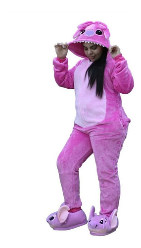 Pijama Macacão Pelúcia Angel Stitch Kigurumi Original Disney