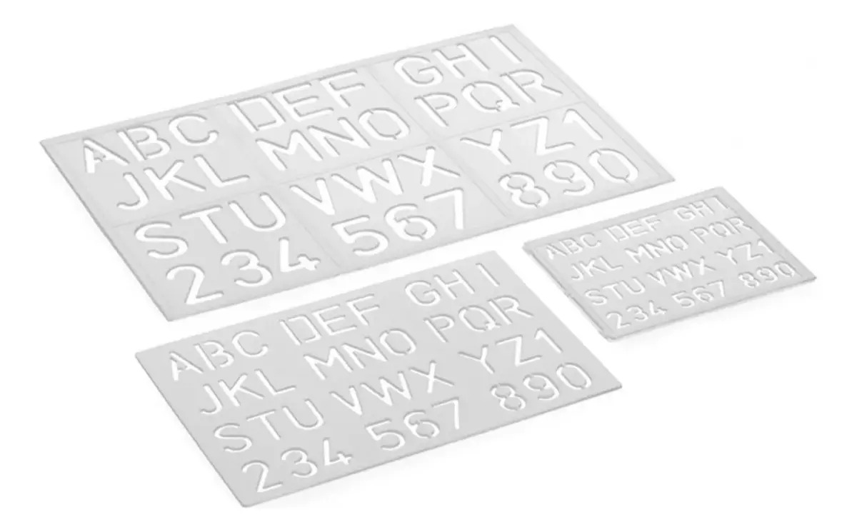 Kit Régua de Letras Normógrafo 25cm Acrinil Transparente 3 Peças