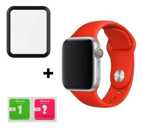 Pulseira Para Apple Watch Serie 8 + Película 3d 41mm 45mm Cor Vermelho Largura 45 mm