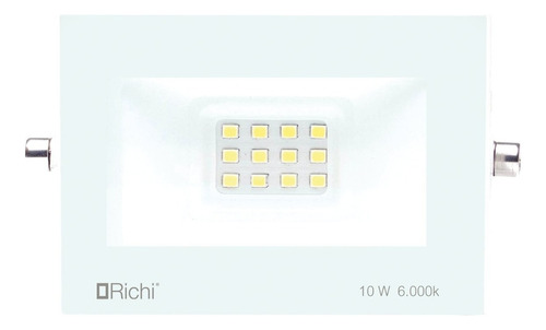 Reflector Led Exterior Richi 10w Alta Potencia Ip65 Slim Carcasa Blanco Luz Blanco Frío