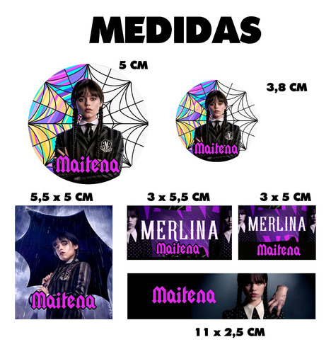 Stickers Etiquetas Candy Bar Merlina Addams Troquels 144un.