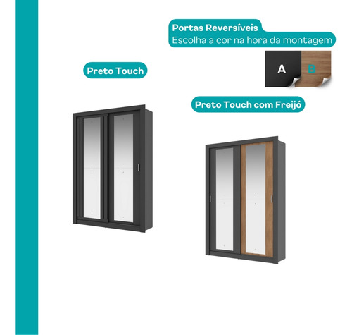 Guarda Roupa Solteiro 2 Portas Darvi Prime Carraro Ripado Preto
