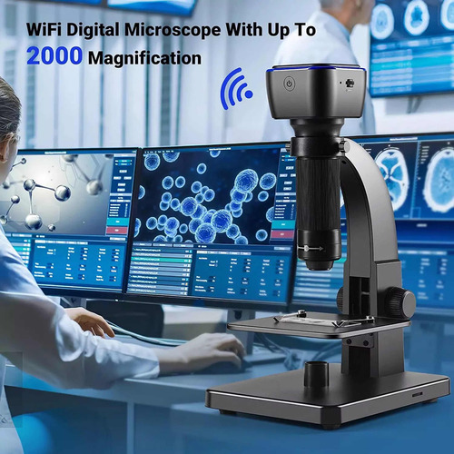 Microscopio Digital Biologico 2000x Wifi Usb Cor Preto 220v