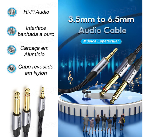 Cabo P2 Estéreo X 2 P10 Mono 50cm 0,5m Profissional Vention