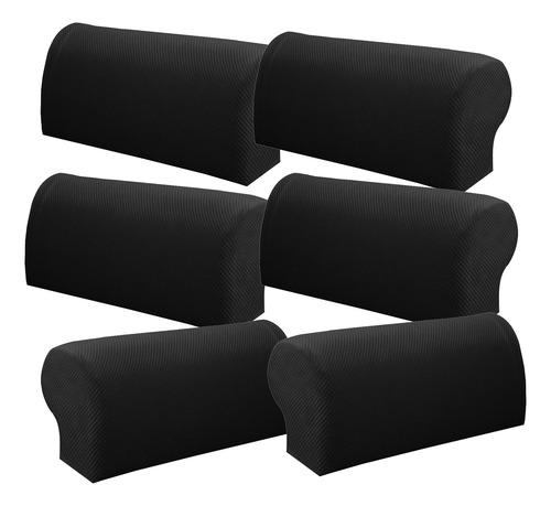 6pcs Negro Silla Elástica Sofá Apoyabrazos Cubre Sillón ,