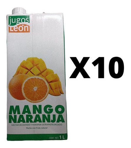 Néctar León De Mango Y Naranja 1 Litro Jugos León 10 Piezas