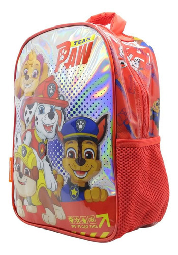 Mochila Escolar Paw Patrol Team Color Rojo Diseño de la tela Liso