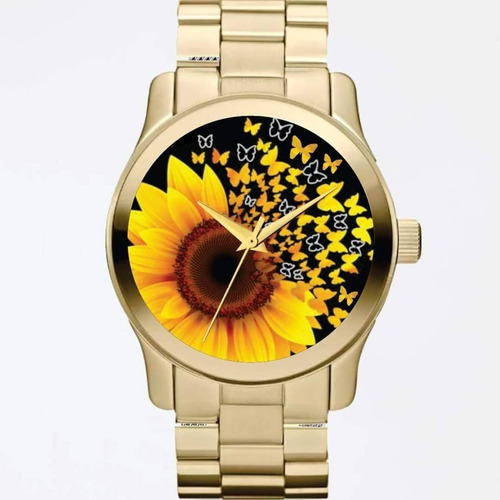 Relógio De Pulso Personalizado Flores Girassol - Cod.esrp003