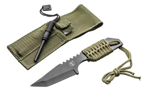 Cuchillo Tactico Con Pedernal Paracord  + Funda De Caza 