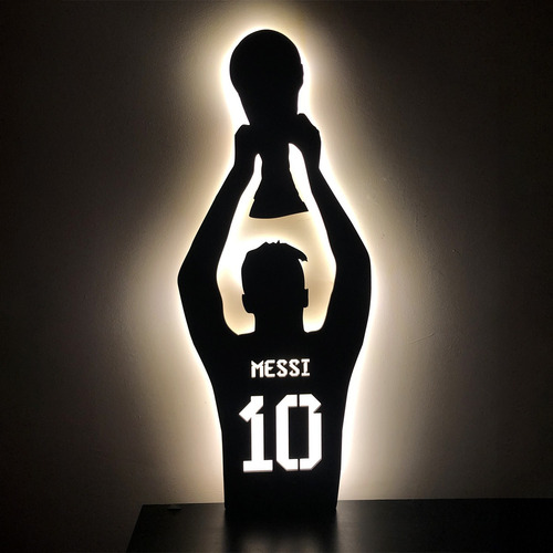 Cuadro Led Messi Copa Del Mundo Campeón / 75cm / Pilas /