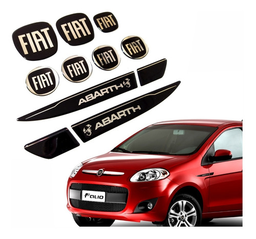 9  Emblemas Fiat Abarth Palio Adesivos Resinado Kit Res18