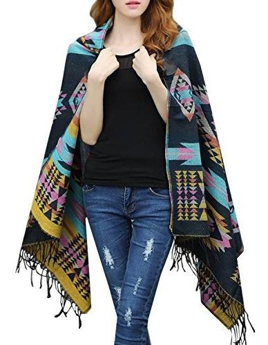 Futurino Capa Bohemia Jacquard Estilo Poncho De Tartan Para