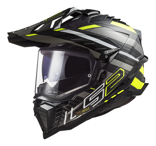 Casco Ls2 Mx701 Edge Gloss Negro Y Amarillo Xl - Cafe Race