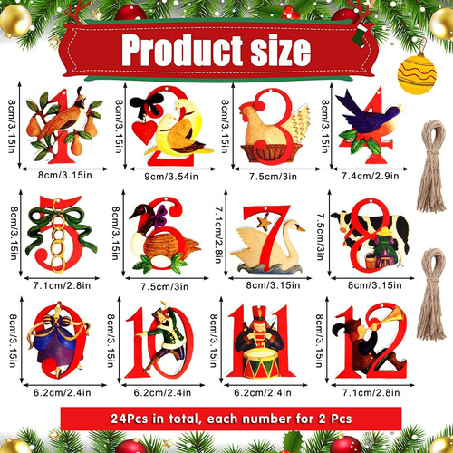 24 Piezas 12 Días De Adornos Navideños 12 Días De Navidad Ad