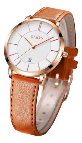 Reloj Mujer Olevs S-l5869 Cuarzo 33mm Pulso Marron En Cuero