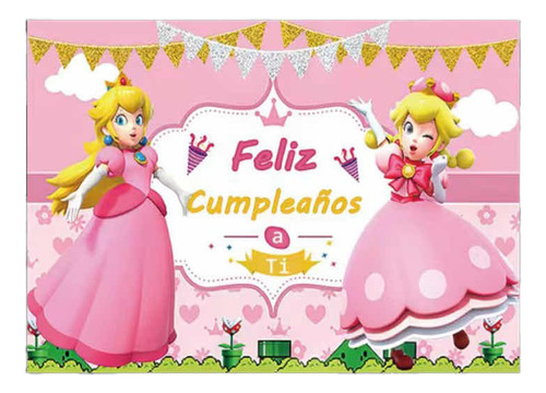 Tela Fondo Princesa Peach Feliz Cumpleaños Decoración Vinilo