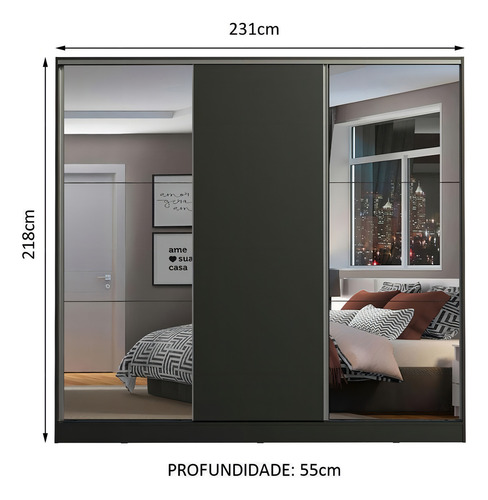 Ropero Closet Madesa Royale 3 Puertas 2 Espejo Color Negro 01