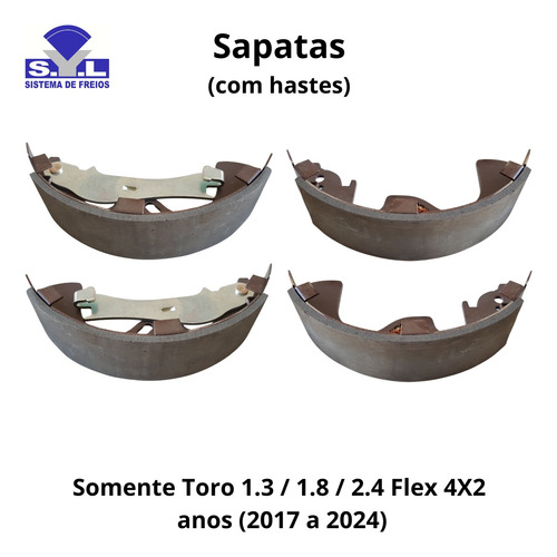 Tambores E Sapatas Com Hastes Toro 1.3 / 1.8 / 2.4 (flex)