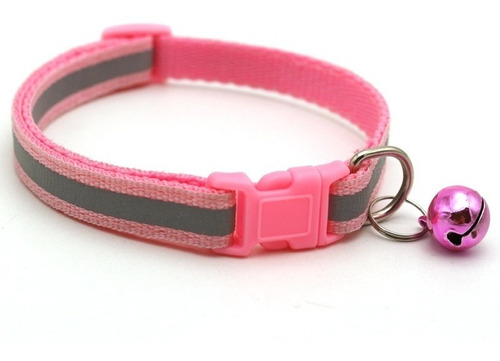 Collar Reflectivo Cascabel Mascota Gato Regulable Rosa