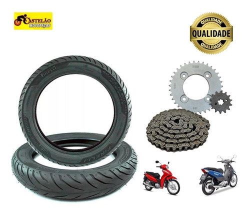 Imagem 1 de 1 de Pneu Traseiro + Dianteiro + Kit Relaçao Biz 125 2005 A 2018